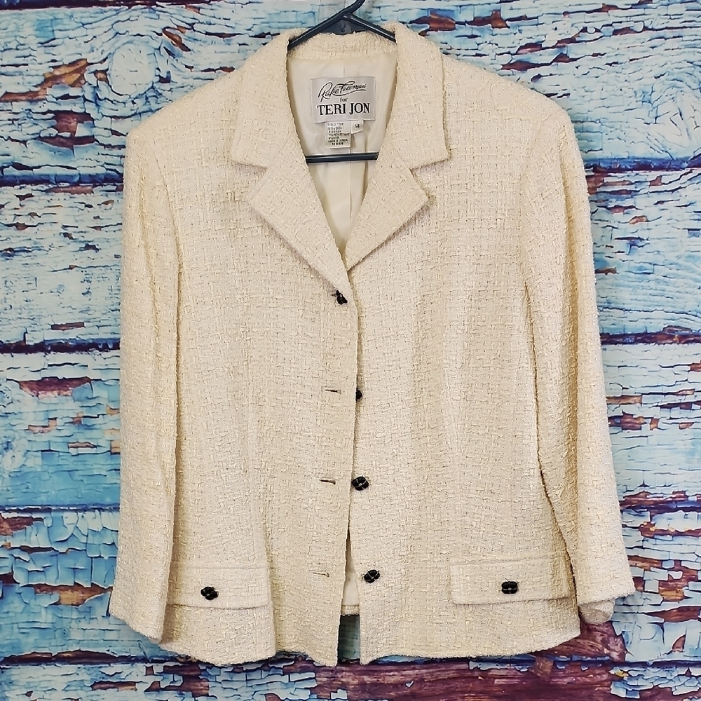 Teri Jon Women's Textured Cream Blazer Size 14